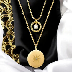🆕️18K Gold Plated Star Charm Dainty Minimalist Layered Necklace with Faux Pearl